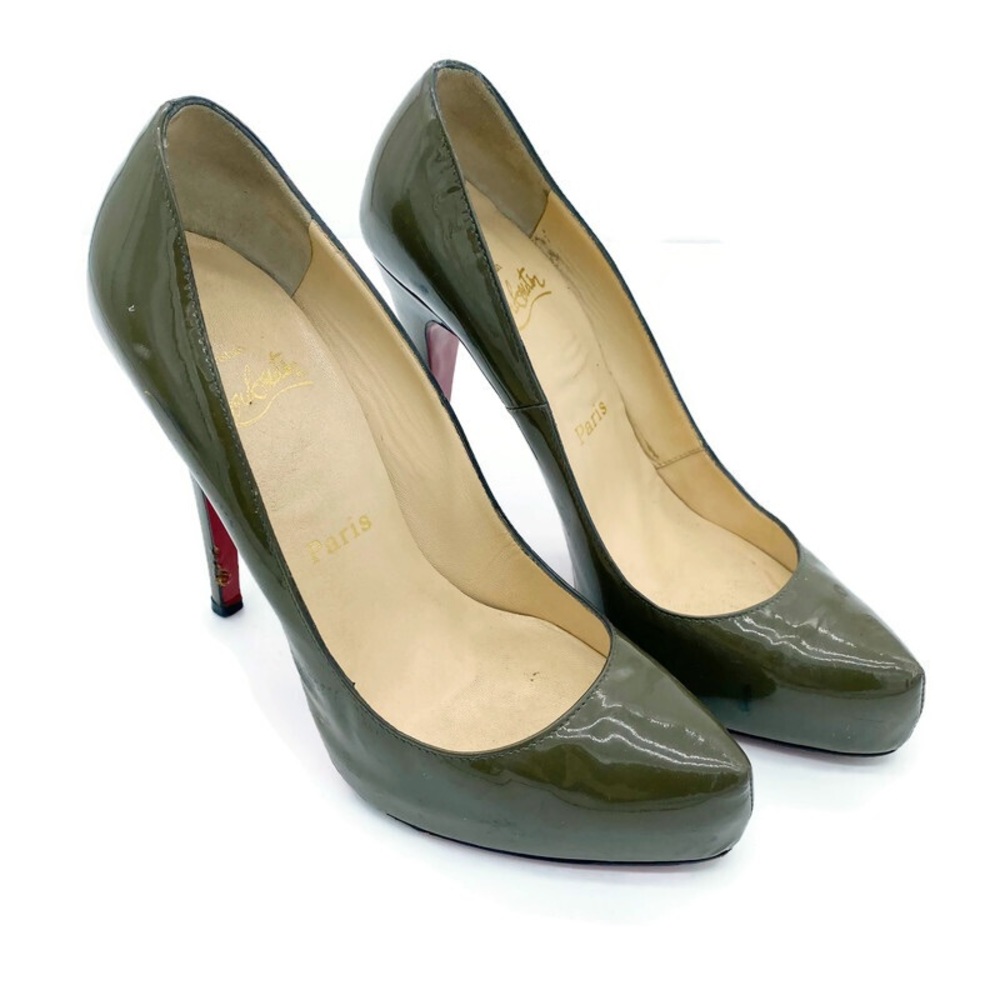 Christian Louboutin Patent Rolando 120 Pumps Olive Green